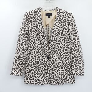 J. Crew Linen Blend Animal Print Blazer Size 2 Brown Tan Office Casual Old Money